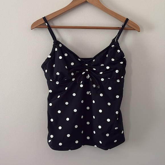 Lands End Tankini Swimsuit Top Polka Dot Tie Black and White Underwire Size 12 - Picture 9 of 9